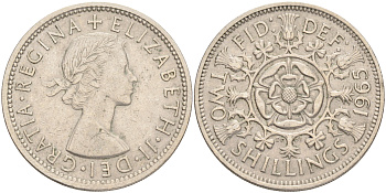 Великобритания 2 шиллинга (флорин) 1965 Елизавета II (1952-2022) KM 906, Spink 4146 медно-никель 189-646