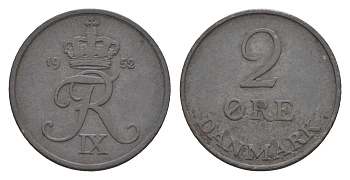 Дания 2 эре 1952 C; S, Фредерик IX (1947-1972) KM 840 цинк 4658-261