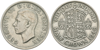 Великобритания 1/2 кроны 1948 Георг VI (1936-1952) KM 866, Spink 4101 медно-никель 81-512