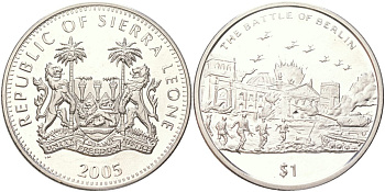 Сьерра-Леоне 1 доллар 2005 60 лет окончанию Второй мировой войны - Битва за Берлин KM 319 медно-никель BU 73-714