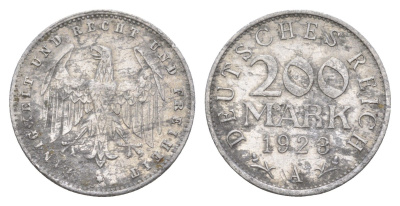 Германия 200 марок 1923 A KM 35, J. 304 алюминий 4538-634