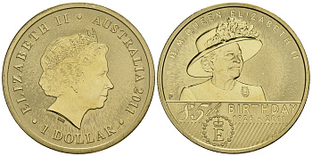Австралия 1 доллар 2011 85 лет королеве Елизавете II (1926-2022) KM 1603 алюминиевая бронза UNC M42-16