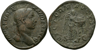 Римская Империя сестерций 230 Александр Север VICTORIA AVGVSTI Виктория, Рим Very fine 20,09 гр RIC 616 бронза 1073-8-31