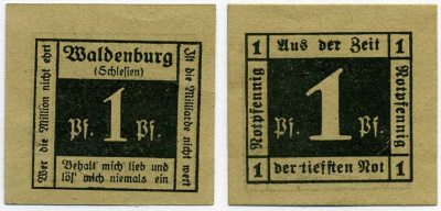 ВАЛЬДЕНБУРГ 1 ПФЕННИГ 1920 НОТГЕЛЬД, ЗЕМЛЯ БАДЕН-ВЮРТЕМБЕРГ Grabowski W3.19а бумага 6318-45-1-2