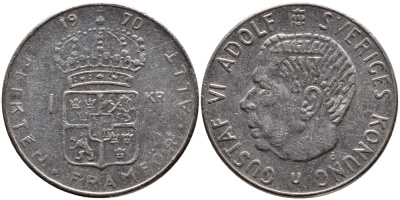 Швеция 1 крона 1970 Густав VI Адольф (1950-1973) KM 826a медь плакированная медно-никелем 4388-1031