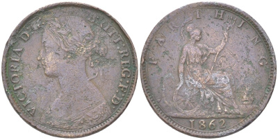Великобритания 1 фартинг 1862 Виктория (1837-1901) KM 747.2, Spink 3958 бронза 4613-422