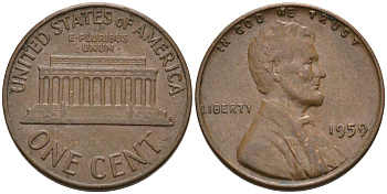 США 1 цент 1959 Авраам Линкольн KM 201 медь цинк 4564-319