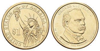 США 1 доллар 2012 Президент США - Гровер Кливленд (1893–1897) KM 527 медь с марганцево-латунным покрытием UNC 4666-1021