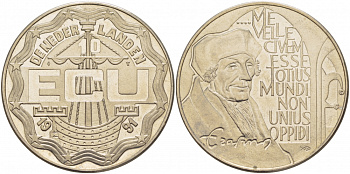 НИДЕРЛАНДЫ 10 ЭКЮ 1991 ЭРАЗМ РОТЕРДАМСКИЙ медно-никель UNC 01-152-15
