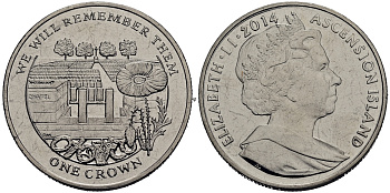 Остров Вознесения 1 крона 2014 в память героев первой мировой войны, кладбище KM NEW медно-никель UNC 4386-731