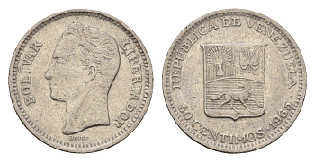 Венесуэла 50 сентимо 1965 Симон Боливар Y 41 никель 4643-862