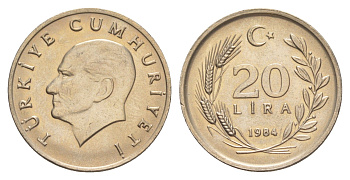 Турция 20 лир 1984 KM 965 медно-никель UNC 4648-825