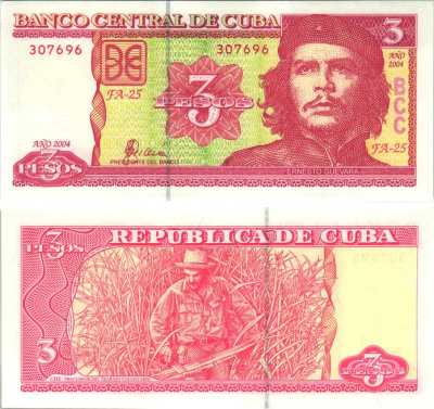 Куба 3 песо 2004 Че Гевара, Че Гевара рубит сахарный тростник Pick 127 бумага UNC (ПРЕСС) 7191-22-2-2