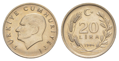 Турция 20 лир 1984 KM 965 медно-никель UNC 4648-825