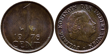 НИДЕРЛАНДЫ 1 ЦЕНТ 1976 ЮЛИАНА KM 180 бронза 4392-1367