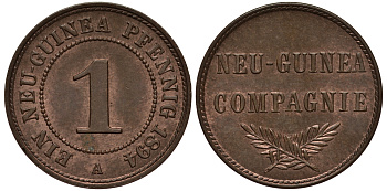 Германская Новая Гвинея 1 пфенниг 1894 А, J. 701, KM 1 медь цинк UNC 00-816-65