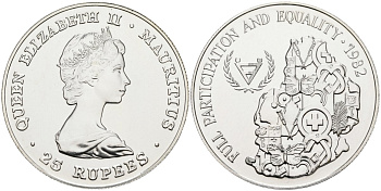 Маврикий 25 рупий 1982 международный год инвалидов, тираж 11000 экз. KM 49 серебро UNC 1078-5-62