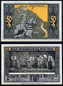 Бад-Бланкенбург (Тюрингия) 50 пфеннигов 1921 Mehl Grabowski 113.1-4/5 бумага UNC (пресс) 7556-57-2-1