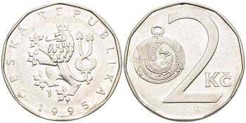 Чехия 2 кроны 1995 KM 9 сталь плакированная никелем 217-1027