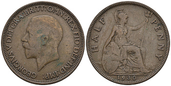 Великобритания 1/2 пенни 1930 Георг V (1910-1936) KM 837 Spink 4058 бронза 4610-646