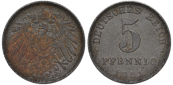 Германия 5 пфеннигов 1921 A KM 19, J. 297, Weege 5 железо 45-1211