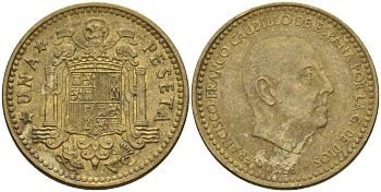 Испания 1 песета 1966 (74) Франсиско Франко (1939-1975) KM 796 алюминиевая бронза 3336-1243