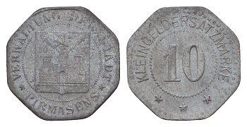Пирмазенс 10 пфеннигов 1917 Funck 426.4, Men18 25724.4 цинк 4659-246