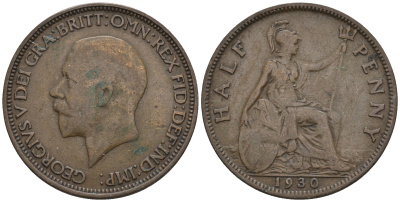 Великобритания 1/2 пенни 1930 Георг V (1910-1936) KM 837 Spink 4058 бронза 4610-646