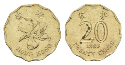 Гонконг 20 центов 1993 KM 67 никель латунь UNC 4625-865
