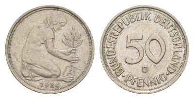 ФРГ 50 пфеннигов 1984 D KM 109.2, J. 384a медно-никель 4632-732