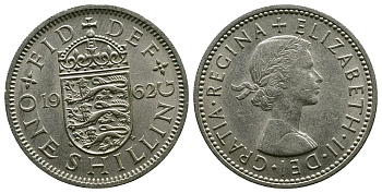 Великобритания 1 шиллинг 1962 Елизавета II (1952-2022), Английский герб KM 904, Spink 4147 медно-никель 4384-441