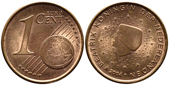 НИДЕРЛАНДЫ 1 ЕВРОЦЕНТ 2004 KM 234 сталь плакированная медью UNC 3334-1227