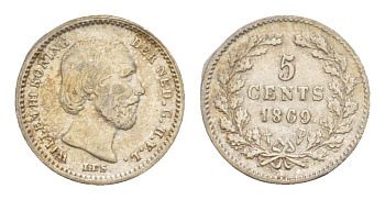 Нидерланды 5 центов 1869 Виллем III (1849-1890) KM 91 серебро 4659-227
