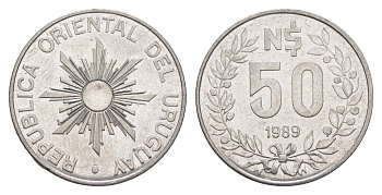 Уругвай 50 песо 1989 KM 94 нержавеющая сталь UNC 4635-851