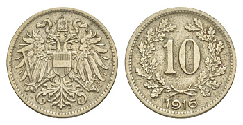 Австрия 10 геллеров 1916 Франц Иосиф I (1848-1916) KM 2825 медь цинк никель 4639-1046