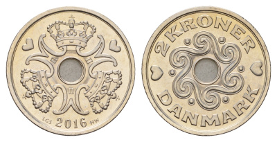 Дания 2 кроны 2016 Маргрете II (1972-2024) KM 874 медно-никель UNC 175-221