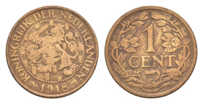 Нидерланды 1 цент 1918 Вильгельмина (1890-1948) KM 152 бронза 75-545