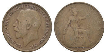 Великобритания 1 пенни 1913 Георг V (1910-1936) KM 810, Spink 4051 бронза 4661-522