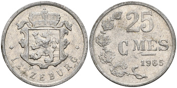 Люксембург 25 сантимов 1965 Герцог Жан (1964-1999) KM 45a алюминий 4596-842
