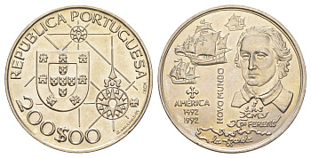 Португалия 200 эскудо 1992 Новый мир - Америка KM 660 медно-никель UNC 1101-5-43