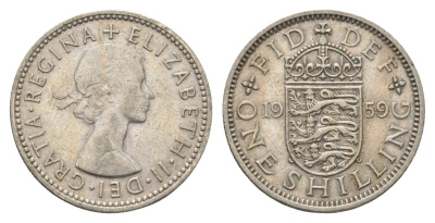 Великобритания 1 шиллинг 1959 Елизавета II (1952-2022), Английский герб KM 904, Spink 4147 медно-никель 4663-233