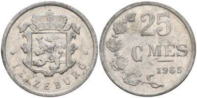 Люксембург 25 сантимов 1965 Герцог Жан (1964-1999) KM 45a алюминий 4596-842