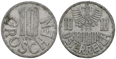 Австрия 10 грошей 1952 KM 2878 алюминий 4135-235