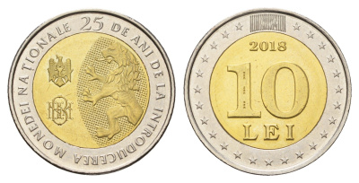 Молдавия (Молдова) 10 лей (леев) 2018 25 лет национальной валюте KM 157 биметалл UNC 23-1141
