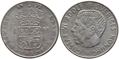 Швеция 1 крона 1973 Густав VI Адольф (1950-1973) KM 826а медь плакированная медно-никелем 4395-125