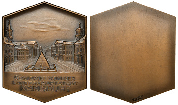 Германия плакетка XX век Карлсруэ, 67*80 мм, 110,5 гр  бронза  UNC  4113-821