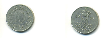 ДАНИЯ 10 ЭРЕ 1975 S; B, МАРГРЕТЕ II (1972-) KM 860.1 медно-никель 56-813