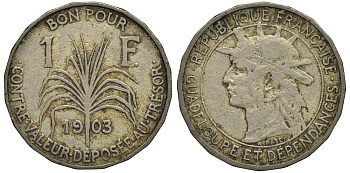 Гваделупа 1 франк 1903 KM 46 медно-никель 272-1325