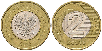 Польша 2 злотых 2015 MW KM 283 биметалл aUNC 4566-851