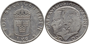 Швеция 1 крона 2000 Карл XVI Густав (1973- ) KM 852а медно-никель 4379-447